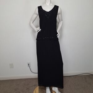 Dollar Black V-Neck Vintage Beaded Witchy Romantic Elegant Maxi Dress Size XL